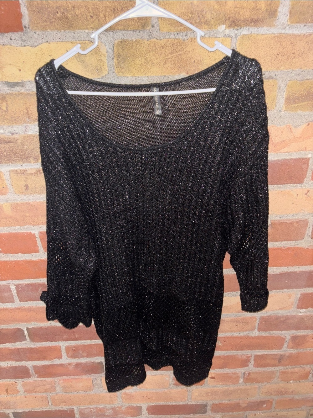 Massini Black Metallic Shimmery Scoop Neck Knit Sweater